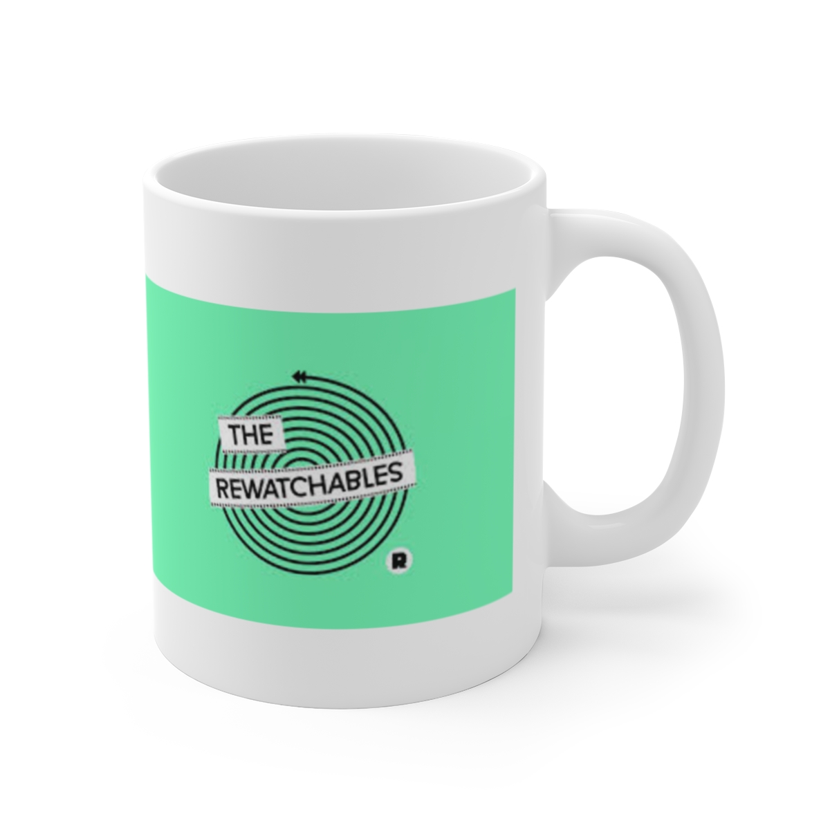 The Rewatchables Logo Mug | Mint Background, Minimal Emblem Coffee Cup Movie Podcast