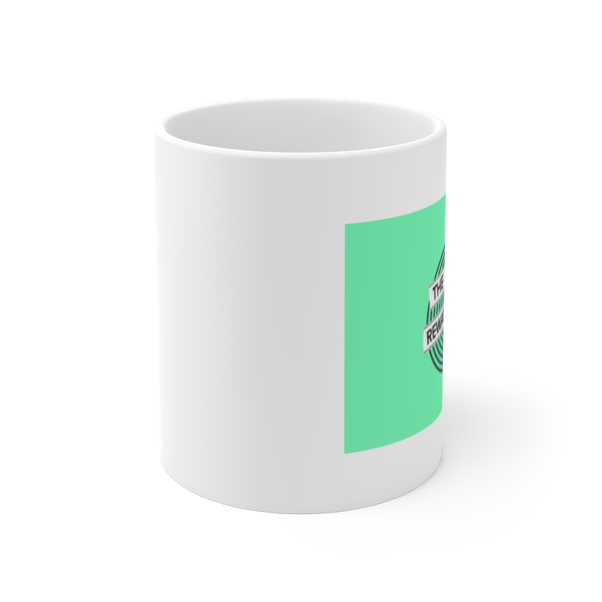 The Rewatchables Logo Mug | Mint Background, Minimal Emblem Coffee Cup Movie Podcast - alternate angle 1, merchandise